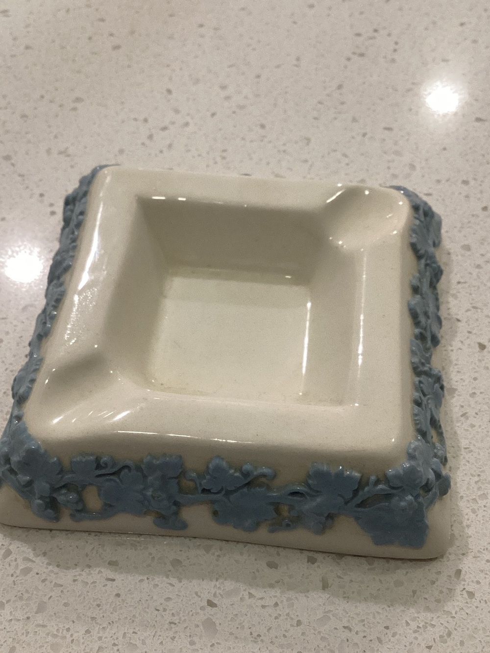 Wedgwood Cream Ceramic Ashtray with Blue Floral Border